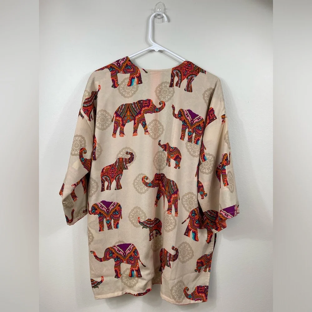 Chico’s Reversible Jacket Open-Front Medallion Elephant Print Kimono Size S/M? - Picture 9 of 16